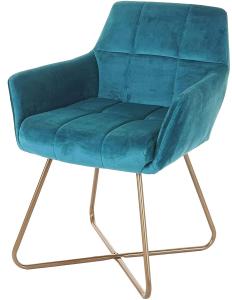 Esszimmerstuhl HWC-F37, Stuhl Küchenstuhl, Retro Design Samt goldene Füße ~ petrol-blau
