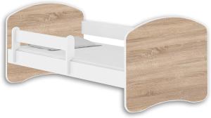 Jugendbett Kinderbett mit einer Schublade mit Rausfallschutz und Matratze Weiß ACMA II 140 160 180 (140x70 cm, Weiß - Eiche Sonoma)