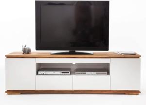 TV-Lowboard Chiaro weiß matt Lack und Eiche / Asteiche massiv 202 x 54 cm