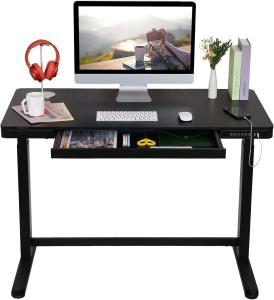 Flexispot Elektrisch Höhenverstellbarer Schreibtisch mit Touch Funktion & USB, Elektrischer Schreibtisch (Schwarz+Schwarz Gestell)