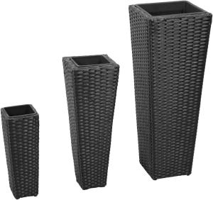 Garten-Hochbeet 3-tlg. Poly Rattan Schwarz