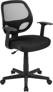 Flash Furniture Bürostuhl mit mittelhoher Rückenlehne – Ergonomischer Schreibtischstuhl mit Armlehnen und Netzstoff – Perfekt für Home Office oder Büro – Schwarz