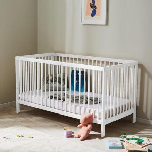 Babybett Kinderbett Gitterbett 70x140 höhenverstellbar & herausnehmbare Sprossen | Buchenholz weiss sehr stabil Made in Europe