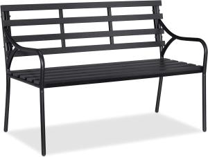 Relaxdays - Gartenbank, 2-Sitzer, Balkon, Terrasse, stabil, robust, Parkbank, WPC, Stahl, HxBxT: 83 x 122 x 59 cm, schwarz