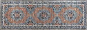 Teppich blau orange 70 x 200 cm orientalisches Muster Kurzflor MIDALAM