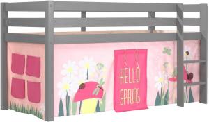 Vipack Spielbett 'Pino' grau mit Textilset Vorhang 'Spring'