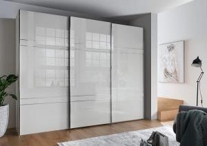 WIEMANN Rialto Kleiderschrank, Schwebetürenschrank, Schlafzimmerschrank, mit Schiebetüren, Breite 250 cm, in weiß, Glas weiß, Holz, B/H/T 250x217x67 cm