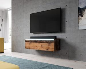 Furnix TV Lowboard Bargo Fernsehschrank Old Wood ohne LED-Beleuchtung B100 x H34 x T32 cm - TV-Schrank Kommode Sideboard, 2 Fächer mit Tür „Push-Click“, 2 offene Ablagen unten, Wandmontage möglich
