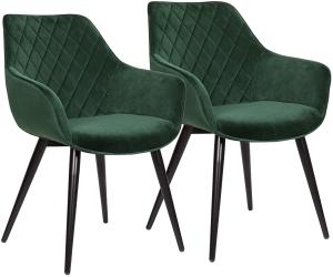 WOLTU Esszimmerstühle BH153gn-2 2er Set Küchenstühle Wohnzimmerstuhl Polsterstuhl Design Stuhl mit Armlehne Samt Gestell aus Stahl Grün
