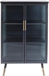 Kare Design Hochschrank La Gomera 2 Türen, edler Hochschrank mit Glastüren mit Griffen und Füßen in der Farbe Gold, dunkler Schrank, weitere Ausführungen erhältlich, (H/B/T) 120 72 38