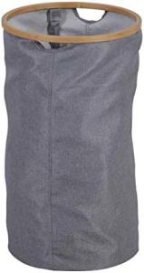 Axentia Stoff Wäschekorb mit Bambusrahmen, 38 x 64,5 cm, 65 Liter, Polyester-Baumwolle, grauer Wäschekorb mit seitlichen Eingriffen zum Tragen