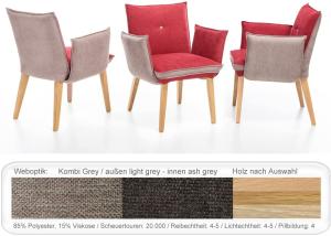 6x Sessel Gerit 1 Rücken mit Knopf Polstersessel Esszimmer Massivholz Buche natur lackiert, Kombi Fleckless Grey