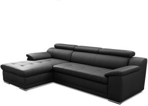 CAVADORE Schlafsofa Aniamo / Ledersofa in L-Form mit Bettfunktion, verstellbaren Kopfstützen und XL-Longchair / 270 x 80 x 165 / Echtleder, Schwarz