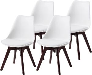 ALBATROS Esszimmerstühle AARHUS 4-er Set, Weiss mit Beinen aus Massiv-Holz, Nussbaum, skandinavisches Retro-Design