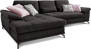 Cavadore L-Form-Sofa Castiel mit Federkern / Große Eckcouch mit Sitztiefenverstellung und XL-Longchair / 312 x 89 x 173 / Webstoff, Schwarz
