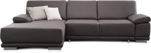 CAVADORE Eckcouch Corianne in Kunstleder / Sofa in L-Form mit verstellbaren Armlehnen und Longchair / 282 x 80 x 162 / Lederimitat, grau