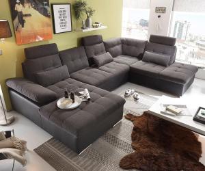 Couch Jerrica Grau Schwarz 325x220 cm Schlaffunktion Bettkasten
