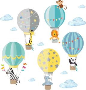 Little Deco Wandaufkleber Kinderzimmer Heißluftballon Tiere Junge I 2 A4 Bögen I Wandtattoo Wandsticker Ballon Babyzimmer Elefant Tiere Affen DL214-4