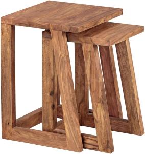 Wohnling 2er Set Beistelltisch Massivholz Design Wohnzimmer-Tisch eckig Nachttisch Satztisch Landhaus-Stil Naturprodukt