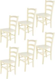 Tommychairs - 6er Set Stühle Venice für Küche und Esszimmer, robuste Struktur aus lackiertem Buchenholz in Anilinfabre Weiss und Sitzfläche aus Holz