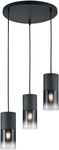 Zeitlose LED Pendelleuchte aus schwarz mattem Metall & Rauchglas, 3 x E27