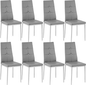 8 Esszimmerstühle, Kunstleder mit Glitzersteinen - grau