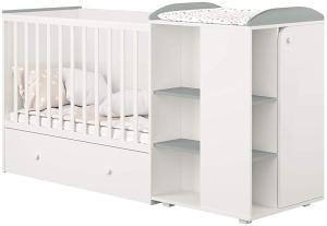 Polini kids 'Fench 950' Kombi-Kinderbett 60x120 cm, Ameli, weiß-grau, mit integrierter Wickelkommode, Umbausatz und Bettschublade, umbaubar zum Jugenbett 90x200 cm