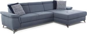 CAVADORE Ecksofa Cardy inkl. Federkern / Sofa in L-Form mit verstellbaren Kopfteilen, XL-Recamiere + Fleckschutz-Bezug / 289 x 83 x 173 cm / Hellblau