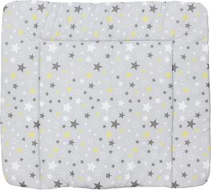 TupTam Baby Wickeltischauflage mit Baumwollbezug Gemustert, Farbe: Sterne Gelb / Grau, Größe: 70 x 60 cm