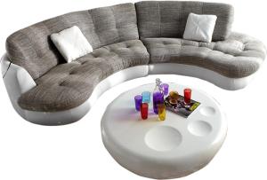 Couch Napoli Hellgrau Weiss 300x95cm Rundsofa inkl. Kissen Sofa