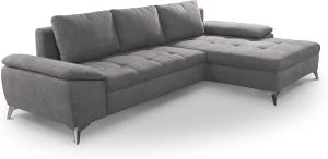 CAVADORE Ecksofa Lina L-Form Sofa mit Longchair und Steppung im Sitz / 270 x 85 x 163 / Flachgewebe: Hellgrau