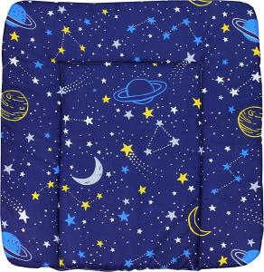 TupTam Wickelunterlage für Babys, Mädchen und Jungen, Universum, Weiß, Blau, Gelb, Dunkelblau, 70 x 60 cm