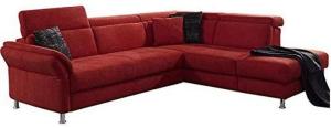 Cavadore Ecksofa Avagnoon mit Ottomane rechts, L-Form Sofa mit Kopfteilverstellung, Bettfunktion und Armteilverstellung, 269 x 81 x 228, Flachgewebe rot