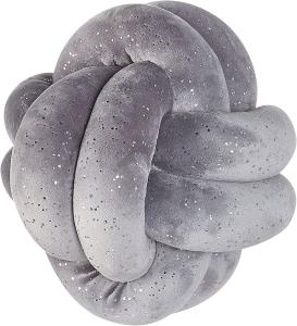 Dekokissen Knoten Ball Flechtmuster mit Glitzer Samtstoff grau 20 x 20 cm MALNI
