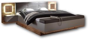 Doppelbett Nachtkommoden CAPRI XL Bett Ehebett Fussbank 180x200 grau Eiche