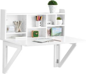 Wandklapptisch Schreibtisch mit Integriertem Schweberegal weiß FWT07-W