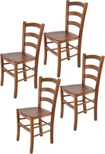 t m c s Tommychairs - 4er Set Stühle Venice für Küche und Esszimmer, robuste Struktur aus lackiertem Buchenholz im Farbton helles Nussbraun und Sitzfläche aus Holz