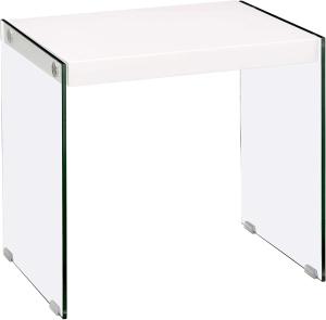 Beistelltisch Weiß/ Glas, Wangengestell, ca. 46x43x35cm