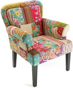 Versa Pink Patchwork Bequemer Sessel aus Baumwolle und Holz für Ihr Wohn-, Schlaf- oder Esszimmer. Wunderschöner Ohrensessel, mit Armlehnen, Maßnahmen (H x L x B) 89 x 71 x 72 cm, Baumwolle und Holz, Farbe: Rosa