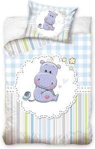 Baby-Wendebettwäsche Motiv: Blaues Nilpferd mit Sternen 100 x 135 cm 100% Baumwolle