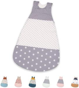 ULLENBOOM Sommerschlafsack Baby Graue Sterne (Made in EU) - Schlafsack Baby Sommer aus Baumwolle, bequemer Schlummersack für Babys und Neugeborene, Größe: 80 bis 86