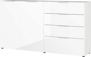 Amazon Marke - Alkove Sideboard/Kommode Selencia, in Weiß, Fronten und Oberboden mit Glasauflage, mit 2 Türen und 4 Schubladen, 184 x 102 x 42 cm (BxHxT)