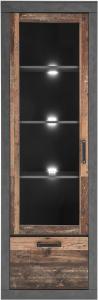 Vitrine Ward in Used Wood Shabby und Matera grau 65 x 201 cm