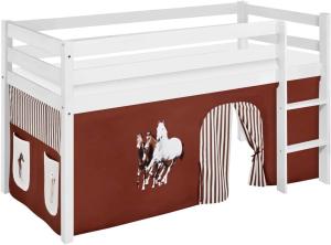 Lilokids 'Jelle' Spielbett 90 x 200 cm, Pferde Braun Beige, Kiefer massiv, mit Vorhang