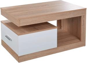 Couchtisch UNIVERSAL Tisch Eiche Sägerau und weiß 90x48