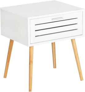 WENKO Beistelltisch Finja mit Schublade, moderner Couchtisch im Scandi Chic, Nachttisch aus hochwertigem, nachhaltigem Bambus kombiniert mit MDF, vielseitig einsetzbar, 45 x 50 x 38 cm, Weiß/Natur