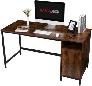 SANODESK FD Computertisch Esstisch Computer Schreibtisch Home Office Esszimmertisch PC Laptop Tisch Schreibtisch mit Schrank, 120x60x75 cm (Walnuss+ Schwarz, mit Schrank)……