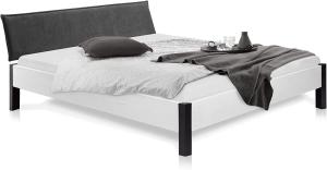Möbel-Eins LUKY Bett Metallfuß, mit Polsterkopfteil, Material Massivholz, Fichte massiv weiss 120 x 220 cm Stoff Anthrazit
