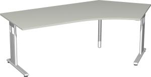 'C Fuß Flex' Schreibtisch 135°-Winkel rechts, höhenverstellbar, Lichtgrau / Silber, 68-82 x 113 x 216,6 cm