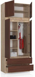 BDW Kleiderschrank 4 Türen, 4 Einlegeböden, Kleiderbügel, 2 Schubladen Kleiderschrank für das Schlafzimmer Wohnzimmer Diele 234x90x51cm (Eiche Sonoma/Venga)